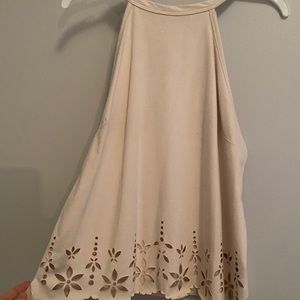 Tan velvet tank top, scallop and slit bottom